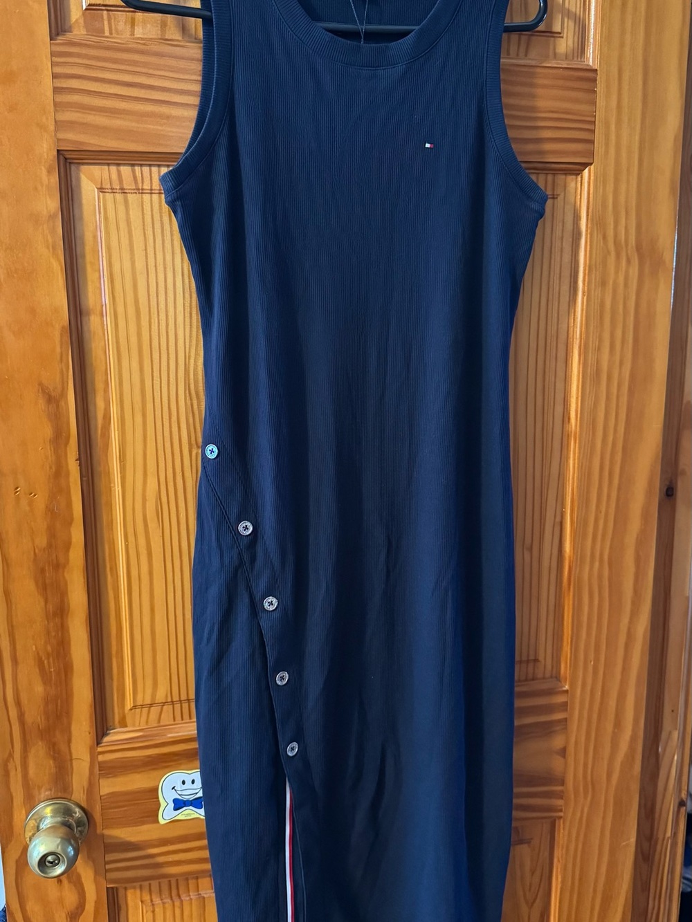 Tommy Hilfiger Navy Ribbed Maxi Dress with Side Buttons